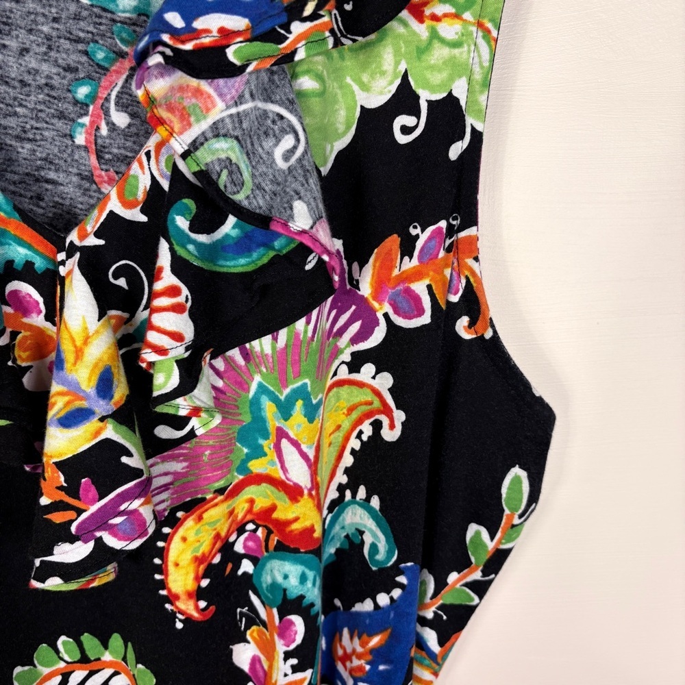 Ralph Lauren Black Floral Sleeveless Dress Resort Colorful Beach Vacation - Picture 7 of 13